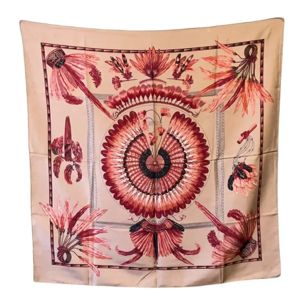 Hermes Vintage BRAZIL Feather Motif Silk Scarf 90cm Square - Picture 2 of 15